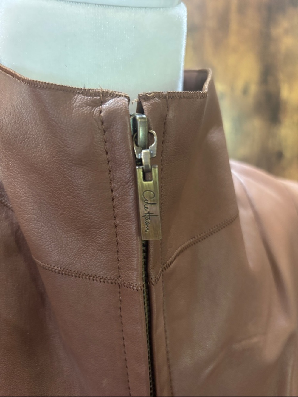Cole Haan Women's Brown Zip-Front Leather Jacket - Picture 5 of 8
